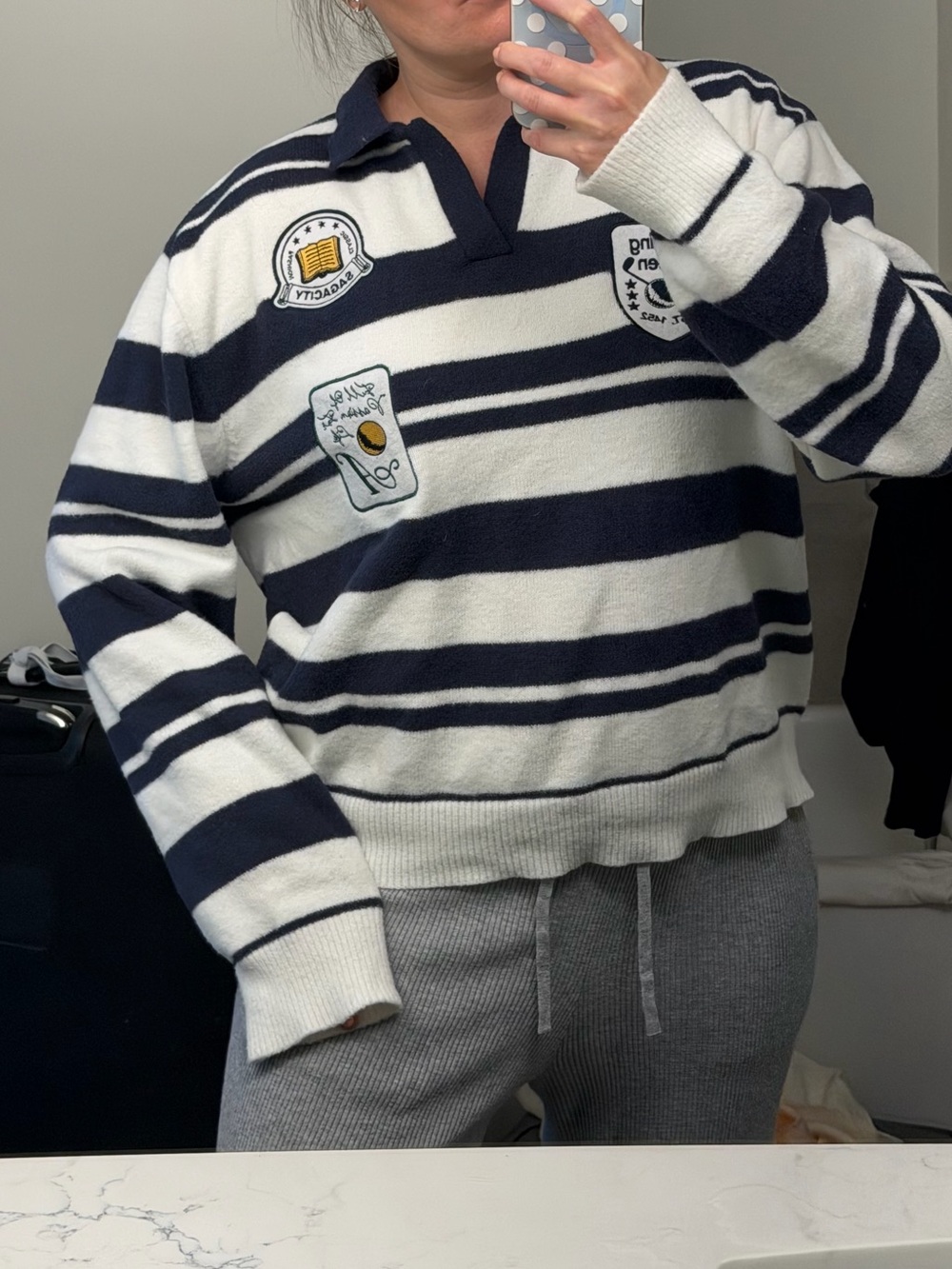ASOS Navy & White Striped Rugby Polo Sweatshirt